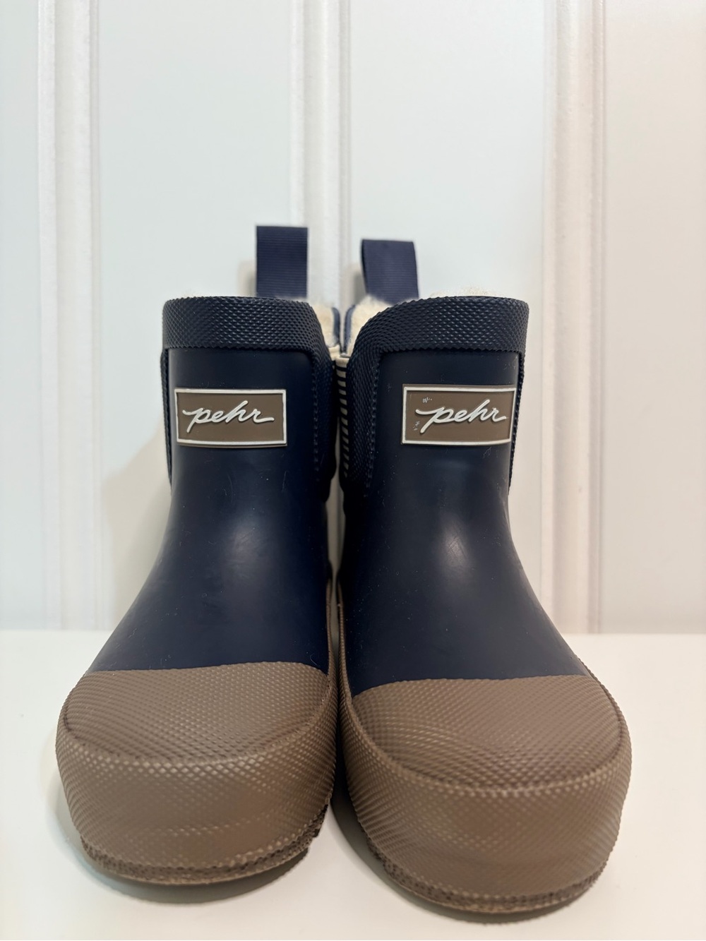 Pehr Kids Navy and Brown fur lined Waterproof Rain Boots